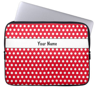 Classic Retro Polka Dot Red and White Name  Laptop Sleeve
