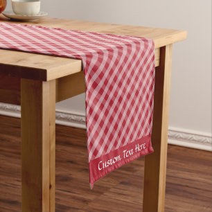 Classic Retro Red Chequered Gingham Pattern Name Short Table Runner