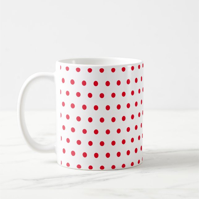 Classic Retro Red Polka Dots on White Coffee Mug (Left)