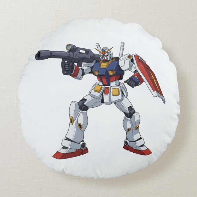 Classic Retro RX-78-2 Gundam Mecha Anime Illustrat Round Pillow (Front)