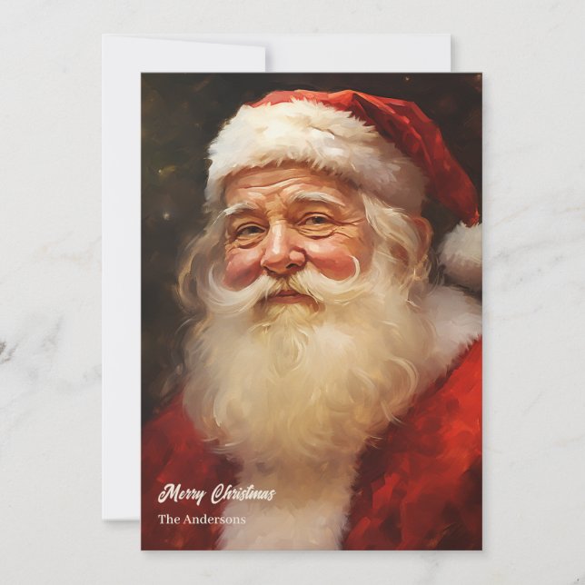 Classic retro Santa Claus smiling red hat Holiday Card (Front)