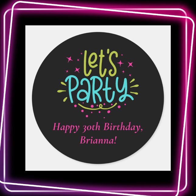 Classic Retro Simple Let's Celebrate Birthday Round Sticker (Creator Uploaded)