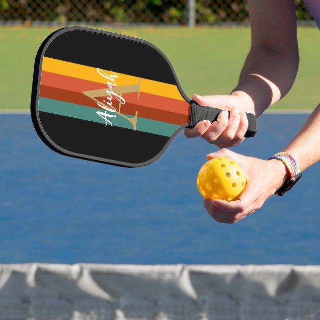 Classic Retro Stripes Monogram Script Name Custom Pickleball Paddle (Insitu)
