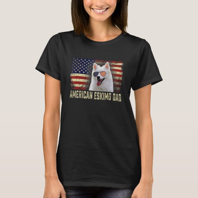 Classic Retro Usa Flag American Eskimo Dad Fathers T-Shirt (Front)