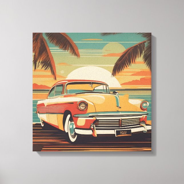 Classic retro vintage car poster canvas print (Front)