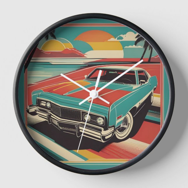 Classic retro vintage car poster clock (Front)