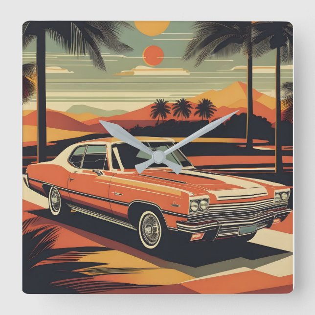 Classic retro vintage car poster square wall clock (Front)