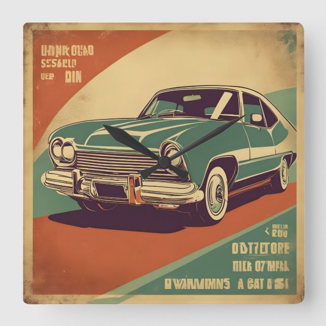 Classic retro vintage car poster square wall clock (Front)