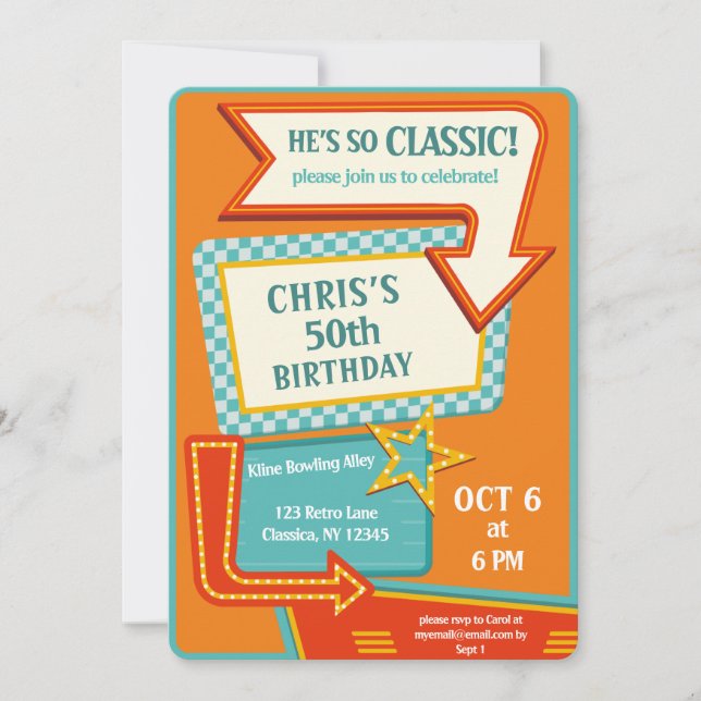 Classic Retro Vintage Sign 50 Birthday  Invitation (Front)