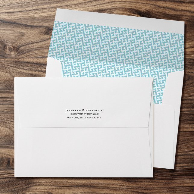 Classic Return Address Greek Key Pattern Blue Envelope (Creator Uploaded)