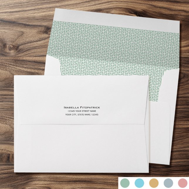 Classic Return Address Greek Key Pattern Green Envelope (Creator Uploaded)
