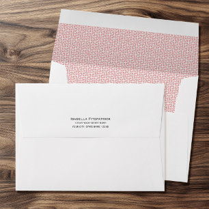 Classic Return Address Greek Key Pattern Pink Envelope