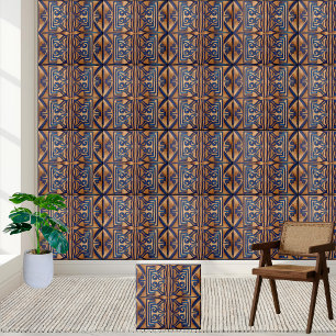 Classic Rich Blue and Gold Greek Key Pattern Tile