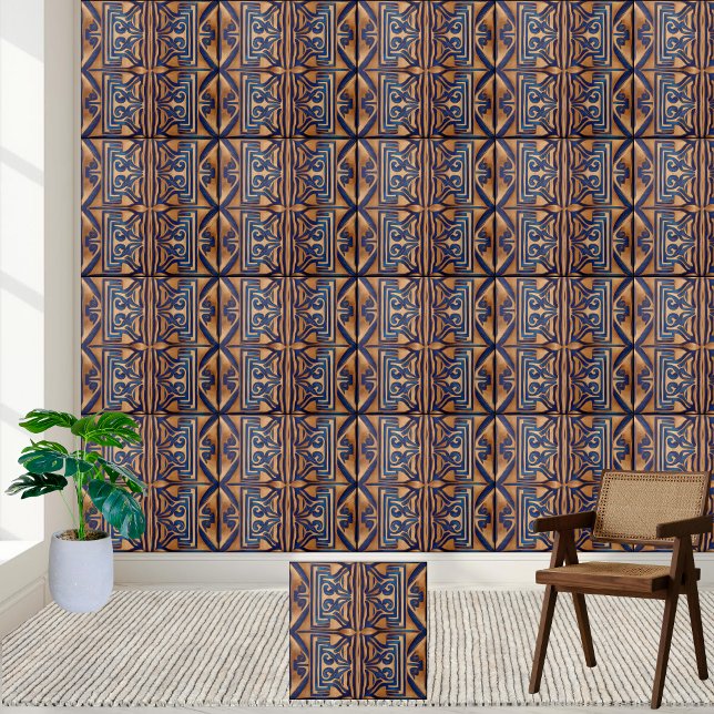 Classic Rich Blue and Gold Greek Key Pattern Tile (Classic Rich Blue and Gold Greek Key Pattern Tile)