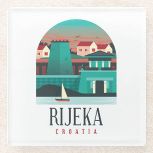 Classic Rijeka Croatia Vintage Travel Glass Coaster