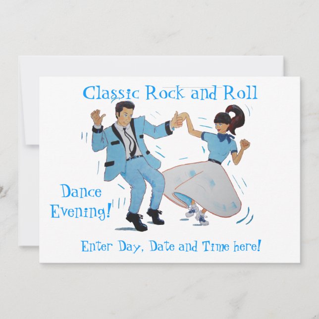 Classic Rock and Roll Jive Dancing Blue Suit Invitation (Front)