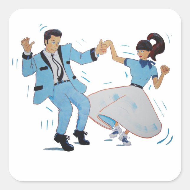 Classic Rock n Roll Jive dancers cartoon Square Sticker (Front)