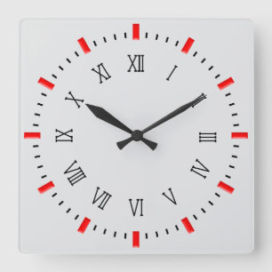 Classic Roman Numeral w/Red Rctangles Square Wall Clock