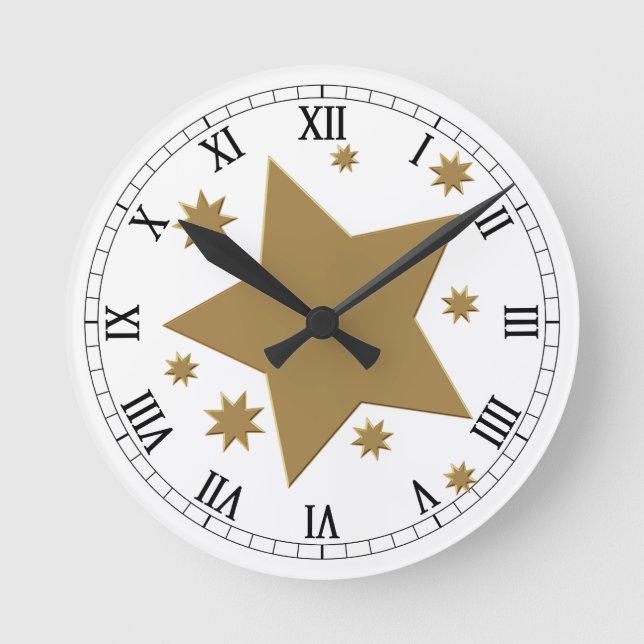 Classic Roman Numerals with Stars Round Clock (Front)