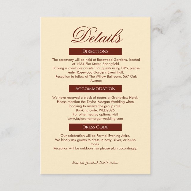 Classic Romance Wedding Details Enclosure Card (Front)