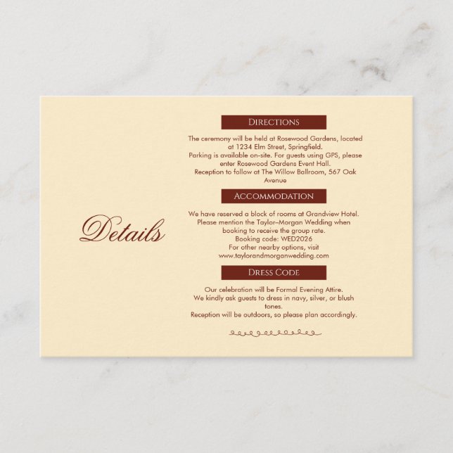 Classic Romance Wedding Details Enclosure Card (Front)