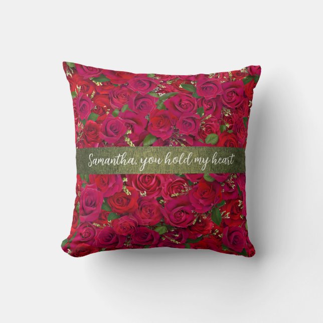 Classic Romantic Red Rose Love Theme Throw Pillow (Front)