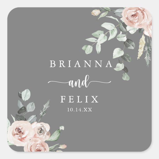 Classic Rose Floral Grey Wedding Envelope Seals (Front)