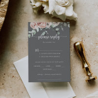 Classic Rose Floral Grey Wedding Menu Choice RSVP
