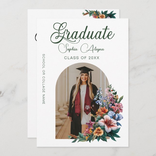 Classic Rose Flower Garden Photo Graduation Invitation (Front/Back)