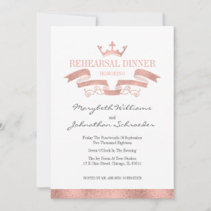 Classic Rose Gold Crest Rehearsal Dinner Card