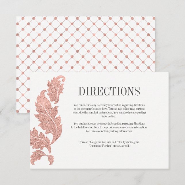 Classic Rose Gold Crest Wedding Directions Card (Front/Back)