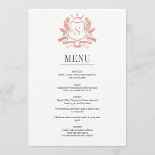 Classic Rose Gold Crest Wedding Menu Card