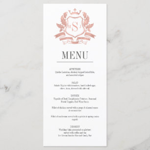 Classic Rose Gold Crest Wedding Menu Card