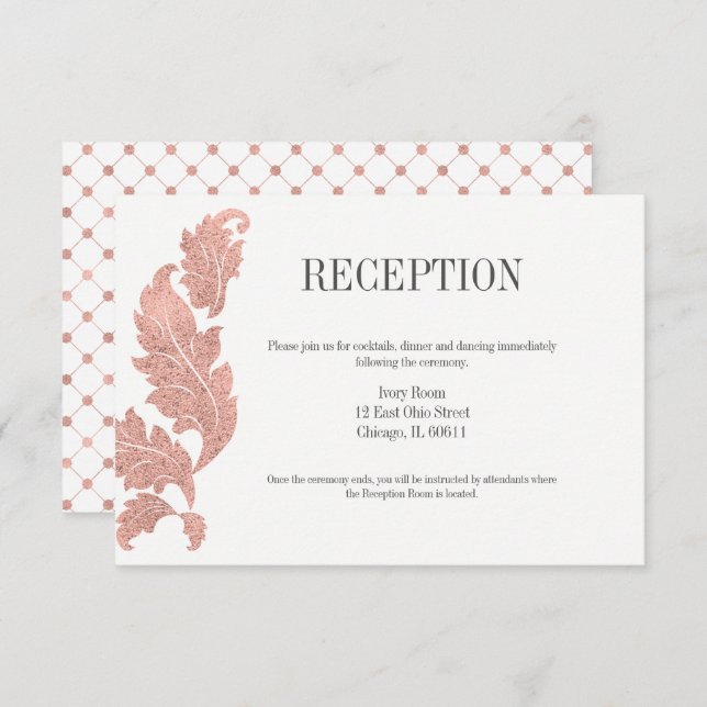 Classic Rose Gold Crest Wedding Reception Card (Front/Back)
