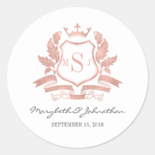 Classic Rose Gold Crest Wedding Sticker