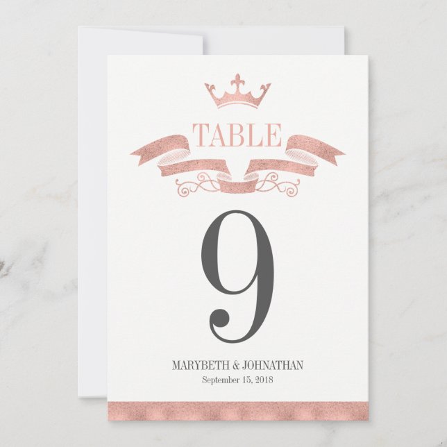 Classic Rose Gold Crest Wedding Table Number Card (Front)