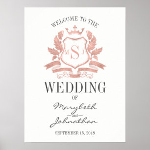 Classic Rose Gold Crest Wedding Welcome Poster