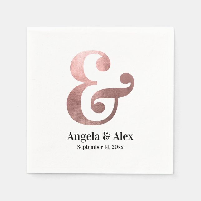 Classic Rose Gold Foil Ampersand Wedding Napkin (Front)