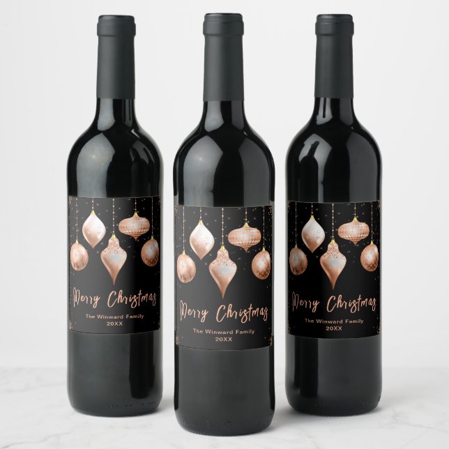 Classic Rose Gold Ornament Christmas Wine Label (Bottles)