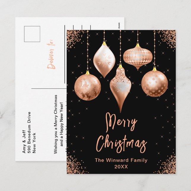 Classic Rose Gold Ornaments Merry Christmas Holiday Postcard (Front/Back)