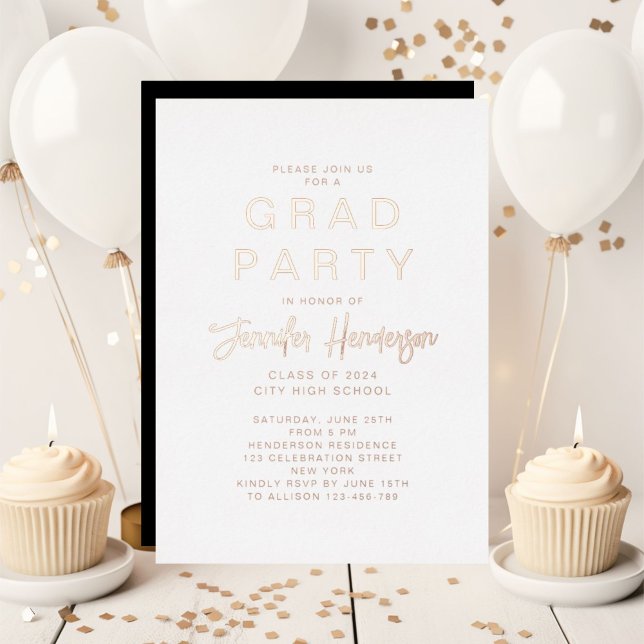 Classic Rose Gold Script Graduation Party  (Classic Rose Gold Script Graduation Party Foil Invitation)