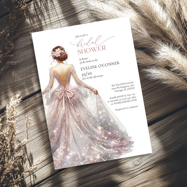 Classic rose gold sparkly wedding dress glam invitation (Classic rose gold sparkly wedding dress glam invitation)