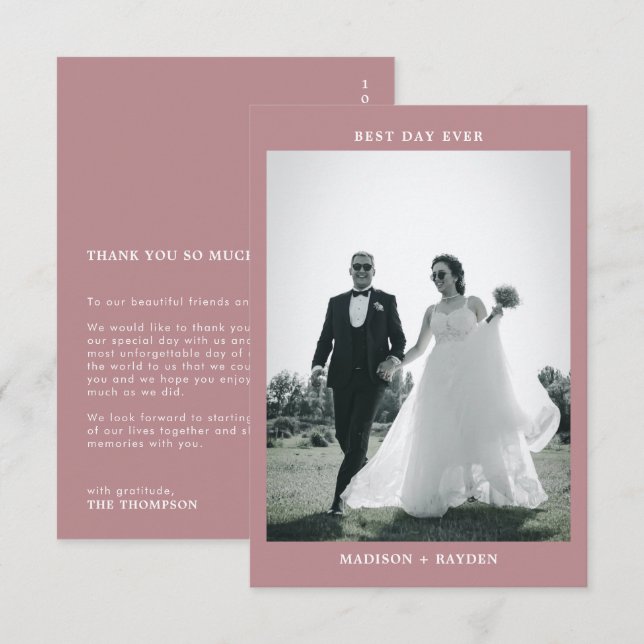 Classic Rose Pink Typography Photo Wedding Thank You Card (Front/Back)