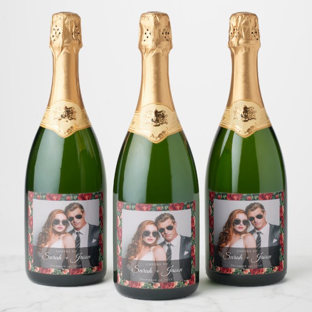 Classic Rose Wildflower Wedding Wine Label (Bottles)