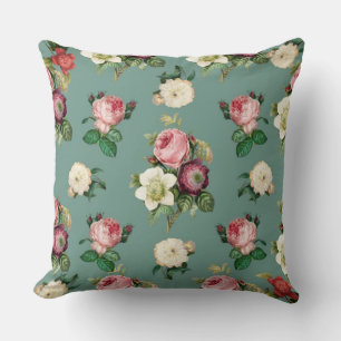 Classic Roses and Jade Throw Pillow