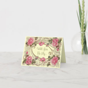 Classic roses Flower Girl Request Cards Invitation