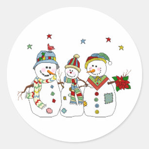 Classic Round Christmas Sticker/Snowmen Sticker