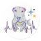 classic round, dog art with heartbeat, sticker