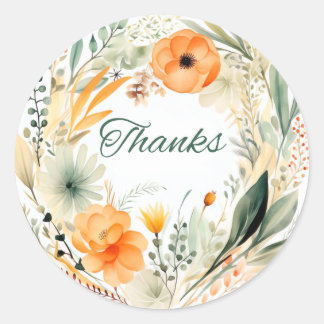 Classic Round Floral Thanks Stickers