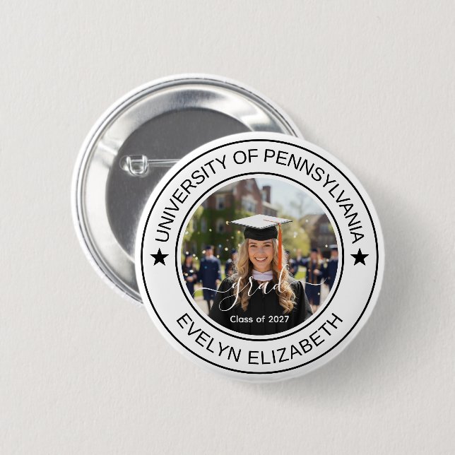 Classic Round Graduate Modern Calligraphy 2 Inch Round Button (Front & Back)
